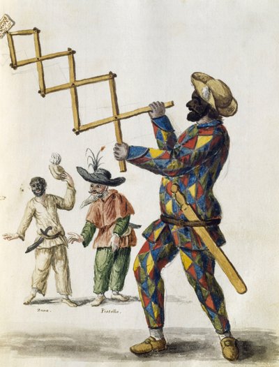 Harlekin, akvarell a velencei ruhákból, szinte minden korban szorgalmasan gyűjtötte és festette a 18. században, Jan van Grevenbroeck vagy Giovanni Grevembroch (1731-1807), Olaszország alkotó: Jan van Grevenbroeck