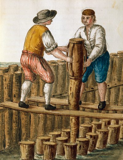 A velencei lagúna alapozása, Jan van Grevenbroeck (1731-1807) illusztrációja a Velenceiek ruhája kéziratból, Olaszország alkotó: Jan van Grevenbroeck