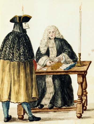 Magisztrátus kártyázott álarcos férfival, Jan Grevenbroeck (1731-1807), Olaszország alkotó: Jan van Grevenbroeck