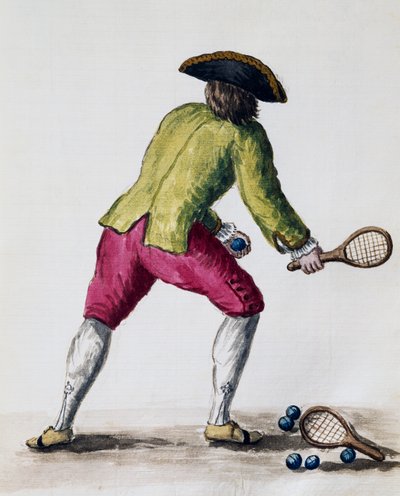 Ütővel és labdákkal játszó férfi, a The Illustrated Book of Venetian Costumes, Olaszországból alkotó: Jan van Grevenbroeck
