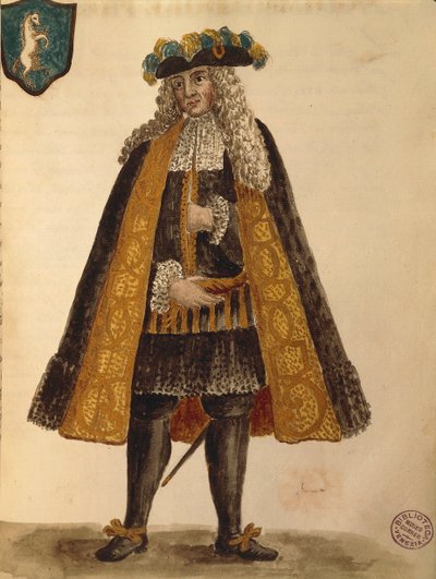 Szardínia nagykövete, Jan van Grevenbroeck vagy Giovanni Grevembroch (1731-1807), Gli Abiti de Veneziani, illusztrált jelmezkönyvből, akvarell alkotó: Jan van Grevenbroeck