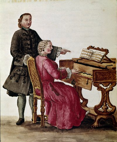 Az énekes (Az operaénekes zongorázik) Akvarell rajz és tus Jan van Grevenbroektól (vagy Giovanni Grevenbroichtól (Grevenbroich) (1731-1807)) származik alkotó: Jan van Grevenbroeck