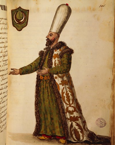 Törökország velencei nagykövete, Giovanni di Grevembroch színes metszete, a Gli abbigliamento de veneziani-ból (velenceiek jelmezei), II. kötet, 121. tábla alkotó: Jan van Grevenbroeck