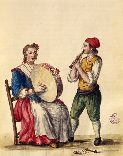 Velencei zenész (toll, tinta és wc papíron) alkotó: Jan van Grevenbroeck