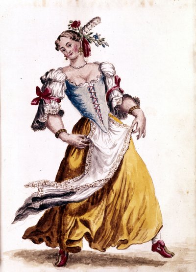 Velencei tánc. Akvarell rajz és tus Jan van Grevenbroek (vagy Giovanni Grevenbroich (Grevenbroich) (1731-1807) „A velencei szokások” című kéziratából alkotó: Jan van Grevenbroeck
