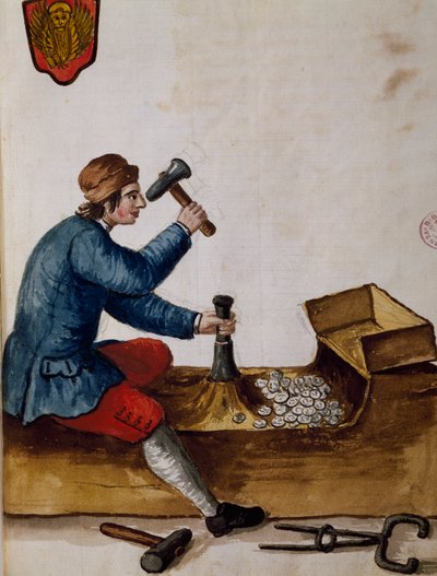 Dolgozó, pénzverde, illusztráció a velencei viseletek illusztrált könyvéből, Jan Grevenbroeck (1731-1807), akvarell, Olaszország alkotó: Jan van Grevenbroeck