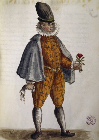 Fiatal velencei, akvarell a velencei ruhákból, szinte minden korban szorgalmasan gyűjtötte és festette a 18. században, Jan van Grevenbroek vagy Giovanni Grevenbroich (1731-1807), Olaszország alkotó: Jan van Grevenbroeck