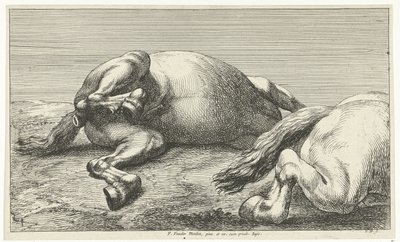 Két elesett ló, a jobb oldalról nézve Dead Horses (sorozat címe) alkotó: Jan van Huchtenburg