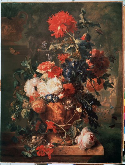 ""Virágcsokor"" (Virágok) Szintén egy fészek tojásokkal és rovarokkal (beleértve a pillangót, legyet, hangyát és katicát) Jan van Huysums festménye (1682-1749) 1722 Ermitázs Múzeum Szentpétervár alkotó: Jan van Huysums