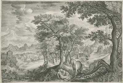 Hegyi táj az irgalmas szamaritánussal alkotó: Jan van Londerseel