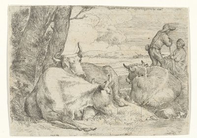 Három tehén és két pásztor alkotó: Jan van Ossenbeeck