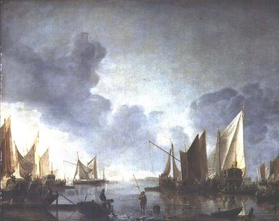 Nyugodt, állami bárkában beharangozott méltósággal és halászokkal az előtérben alkotó: Jan van de Capelle or Cappelle