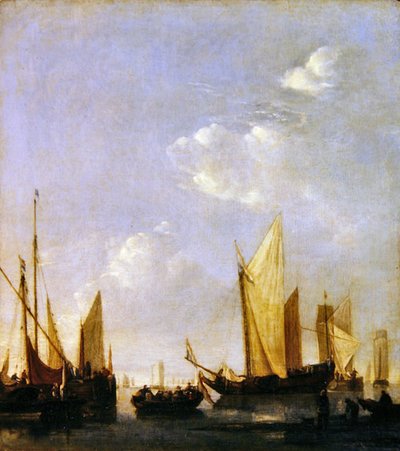 Nyugodt tengerben horgonyzott szállítás, 1650 körül (olaj a panelen) alkotó: Jan van de Capelle or Cappelle