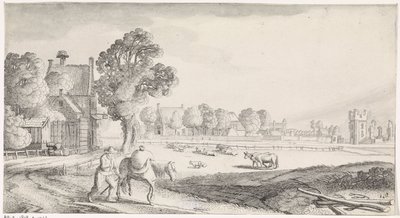 Farmer teherhordóval az országúton Playsante tájak és vidám arcok (sorozat címe) alkotó: Jan van de Velde (II)