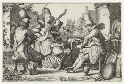 Elegáns társaság, kertben zenél alkotó: Jan van de Velde (II)