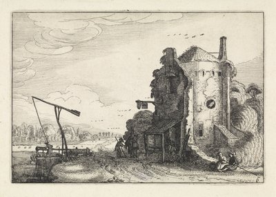 Figurák egy fogadóban egy kerek toronyban Tájképek (sorozat címe) Amenissimae aliquot requculae (sorozat címe) alkotó: Jan van de Velde (II)