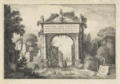 Alakok egy tájban egy kapunál Tájképek (sorozat címe) Amenissimae aliquot requculae (sorozat címe az objektumon) alkotó: Jan van de Velde (II)