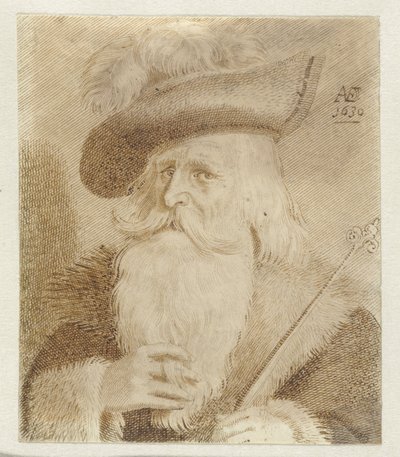 Férfi prémes gallérral, kalappal és személyzettel alkotó: Jan van de Velde (II)