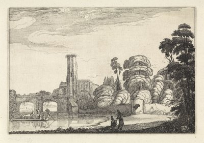Pont egy hídnál és egy romnál Tájképek (sorozat címe) Amenissimae aliquot requculae (sorozat címe) alkotó: Jan van de Velde (II)