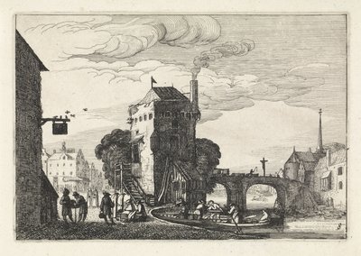 Városkép egy folyón átívelő híddal Tájképek (sorozat címe) Amenissimae aliquot requculae (sorozat címe) alkotó: Jan van de Velde (II)