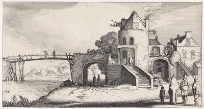 Vámház fahíddal a folyón Playsante tájak és vidám arcok (sorozat címe) alkotó: Jan van de Velde (II)
