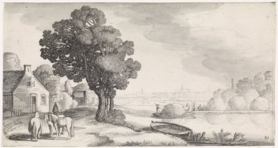 Szénaszállítás a folyón, Haarlem a távolban Playsante tájak és vidám arcok (sorozat címe) alkotó: Jan van de Velde (II)