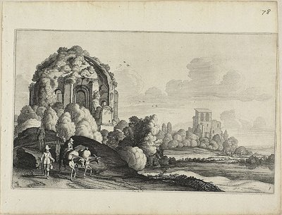 Utazók a Minerva Medica templom előtt Rómában alkotó: Jan van de Velde II