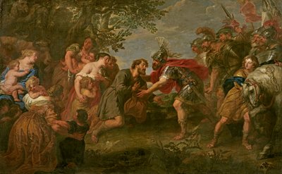 Jákob találkozik testvérével, Ézsauval (olaj, vászon) alkotó: Jan van den Hoecke