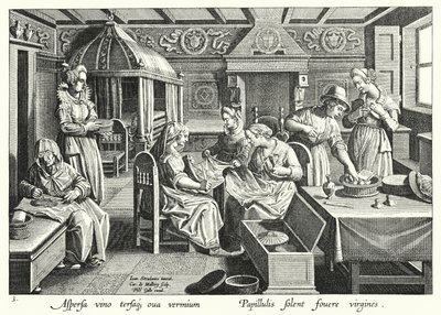 A selyemhernyók tojásainak kezelése (metszet) alkotó: Jan van der Straet