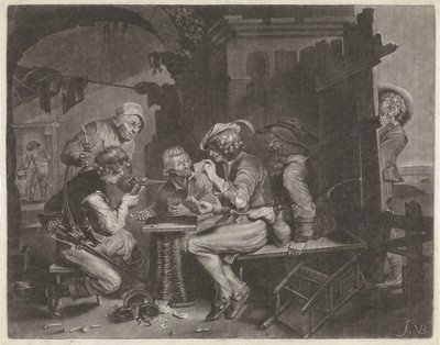 Kártyajátékosok és egy pisizó ember alkotó: Jan van der Bruggen
