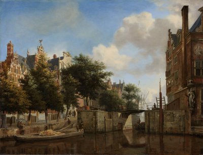 Amszterdam városkép a Herengracht és a régi Haarlemmersluis házaival, 1670 körül alkotó: Jan van der Heyden