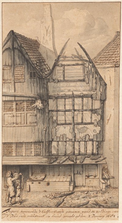 Két kiégett ház az Oude Nieuwstraatban, 1682 alkotó: Jan van der Heyden