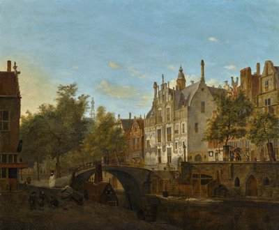 Kilátás az Oude Delftre a Gemeenlandshuis-szal együtt alkotó: Jan van der Heyden