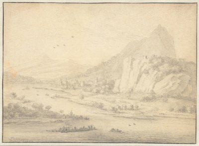 Hegyvidéki folyó táj csónakokkal alkotó: Jan van der Meer (II)