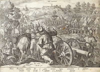 A Mons Regionis-i csata, tábla a "The History of the Medici"-ből, Philip Galle (1537-1612) metszetében, 1583 körül alkotó: Jan van der Straet