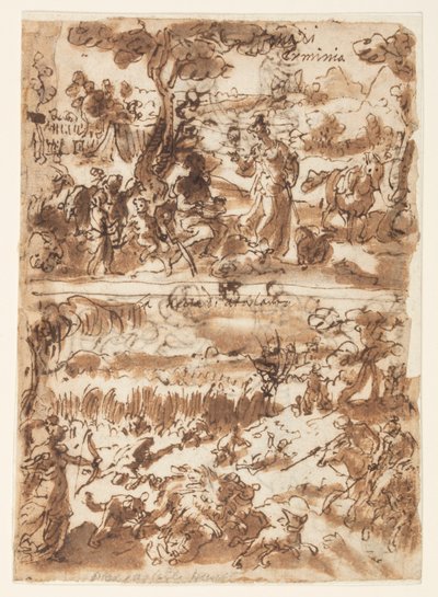 Fent: Erminia és a juhász; Lent: Atalanta a kalidóniai vaddisznóra vadászik alkotó: Jan van der Straet, called Stradanus