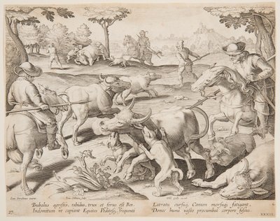 Buffalo Hunt, 27. lemez a Vadászat, a madarak és a halak sorozatban alkotó: Jan van der Straet, called Stradanus