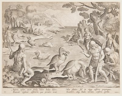 Az indiánok halat fognak a Pelicans segítségével, 23. tányér a Game of Game, Birds és Fish sorozatban alkotó: Jan van der Straet, called Stradanus