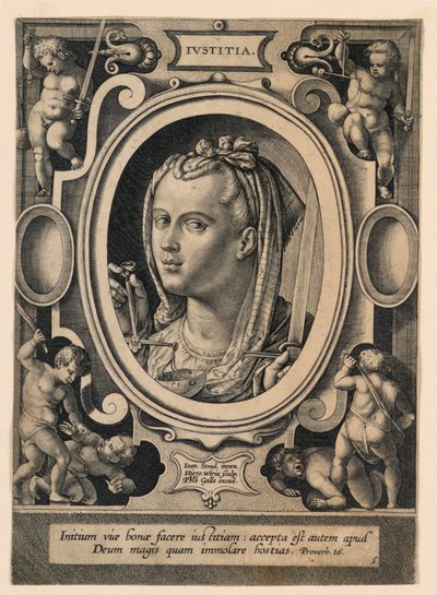 Igazságszolgáltatás (Justice), 5. lemez a "Virtutum theologicarum et cardinalium"-ból alkotó: Jan van der Straet, called Stradanus