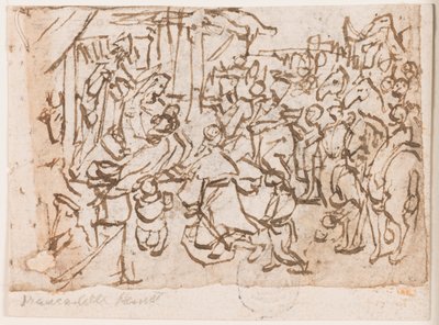 egy vázlatfüzet oldala; Mágusok imádása; Szent Kristóf és Krisztus Gyermeke alkotó: Jan van der Straet, called Stradanus
