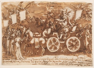 egy vázlatfüzet oldala; Szekér és három ló alkotó: Jan van der Straet, called Stradanus