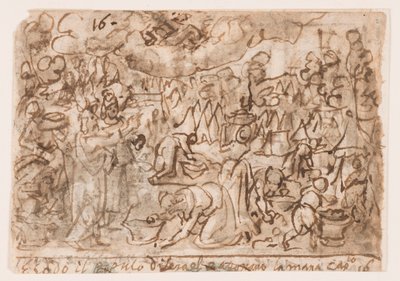 egy vázlatfüzet oldala; Exodus – mannagyűjtés; Áldozat alkotó: Jan van der Straet, called Stradanus