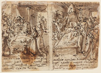 egy vázlatfüzet oldala; A haldokló jámbor alkotó: Jan van der Straet, called Stradanus