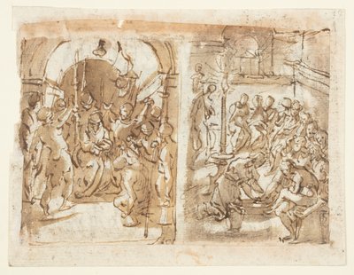 Recto, balra: Krisztus kigúnyolása; Recto, jobbra: Krisztus az apostolok lábát mosva ; Verso: Stuart Mária, skót királynő kivégzése 1587-ben alkotó: Jan van der Straet, called Stradanus