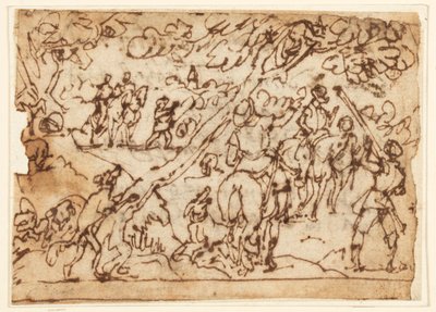 Vázlatfüzet oldal; Vadászjelenet alkotó: Jan van der Straet, called Stradanus