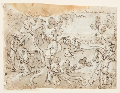 Vázlatfüzet oldal antilopvadászattal alkotó: Jan van der Straet, called Stradanus