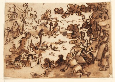 Vázlatfüzet oldal madárcsalival alkotó: Jan van der Straet, called Stradanus