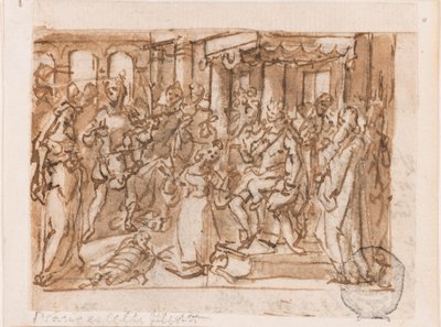 Salamon ítélete, a "Spiritus Sapientiae" (A Bölcsesség Lelke) előzetes terve, 1. lemez a "Szentlélek hét ajándéka" nyomatsorozatban alkotó: Jan van der Straet, called Stradanus