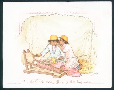 Viktoriánus karácsonyi üdvözlőlap két fiatal fiúval (chromolitho) alkotó: Jane M. Dealy