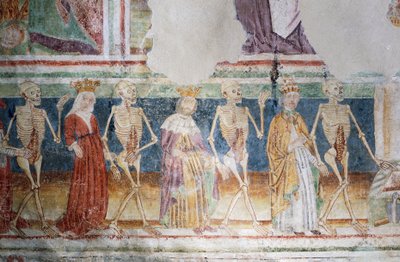 Hrastovlje erődtemplom, Szentháromság-templom, Halál a pápával és a királynővel, a Haláltánc (1490), részlet Janez Iz Kastva, Szlovénia freskóiból alkotó: Janez Kastav